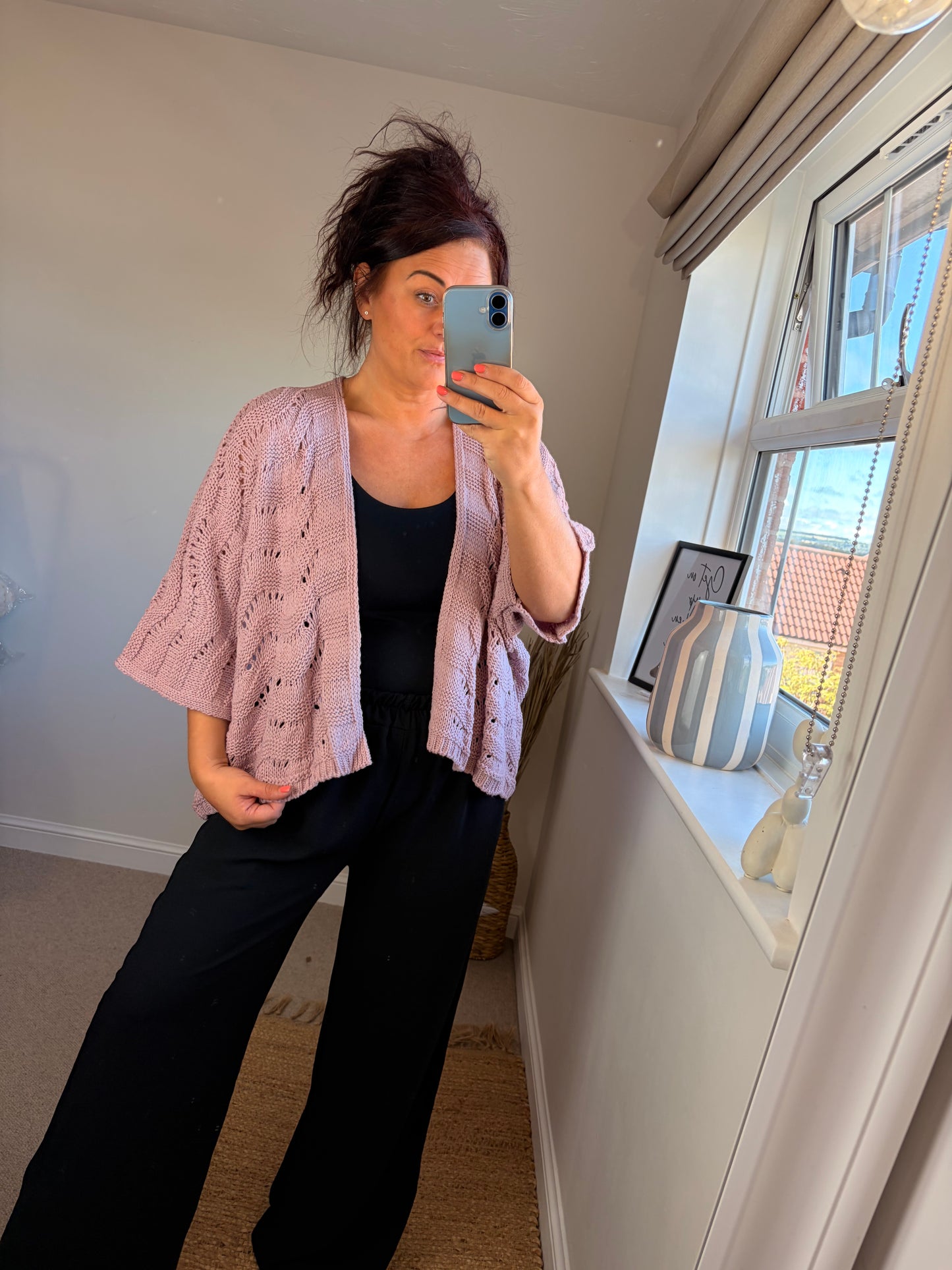 Open Knitted Cardigan - Blush