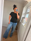 Fine Knit Slash Neck Top - Black