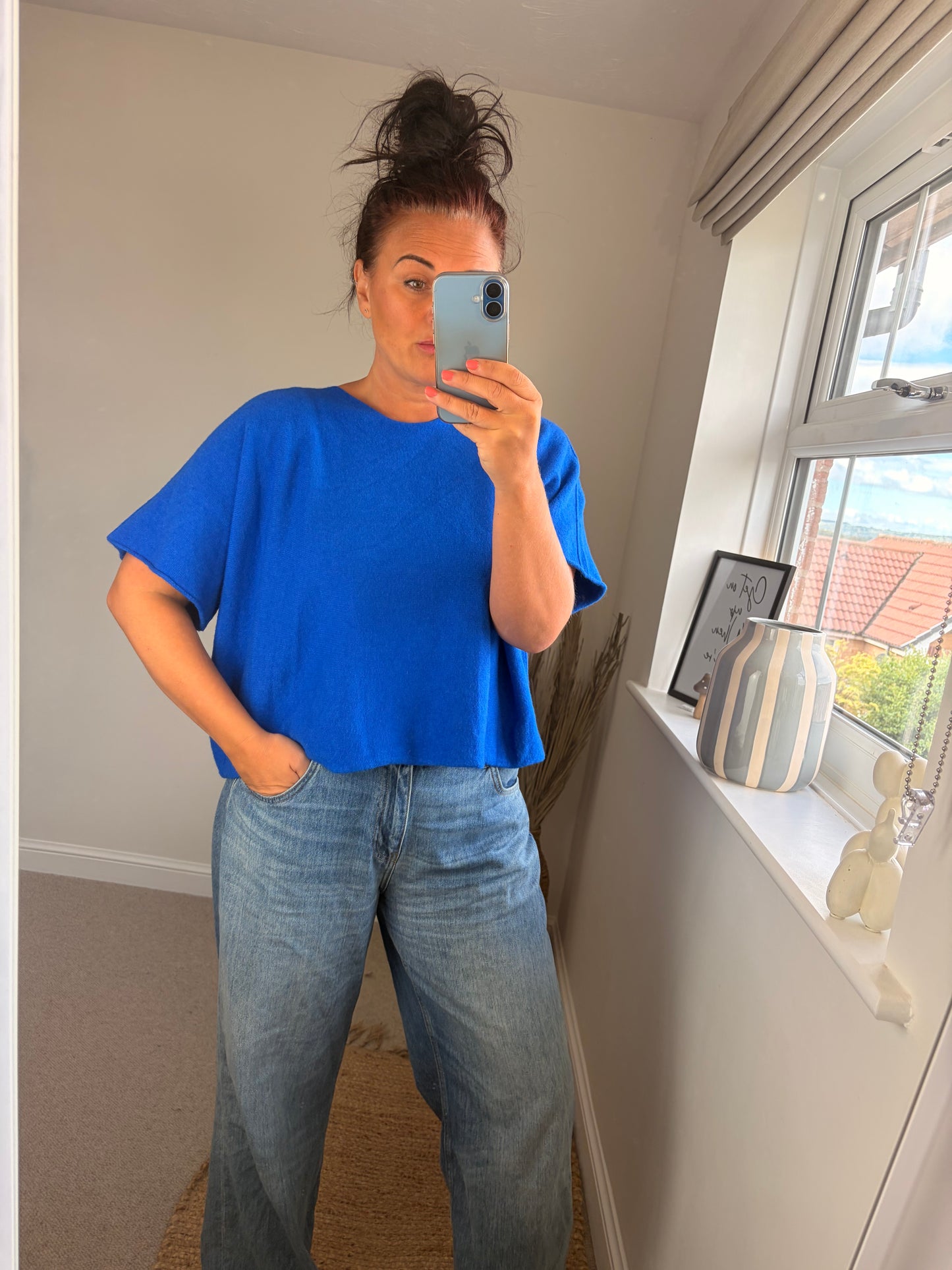 Boxy Short Sleeve Jumper - Cobalt