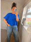 Boxy Short Sleeve Jumper - Cobalt