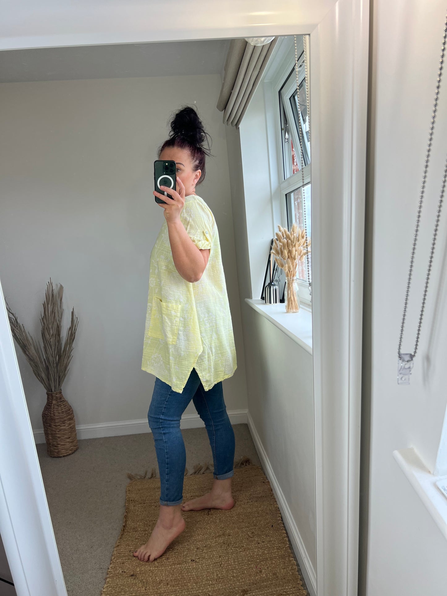 Longline Cotton Floral Top - Lemon
