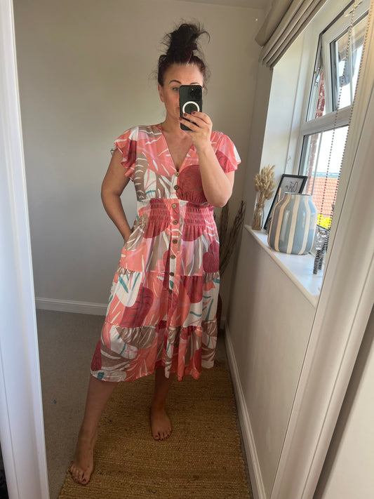 LOTTIE Midi Button Dress with Pockets - Pink