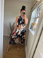 Halter Neck Satin Dress - Black