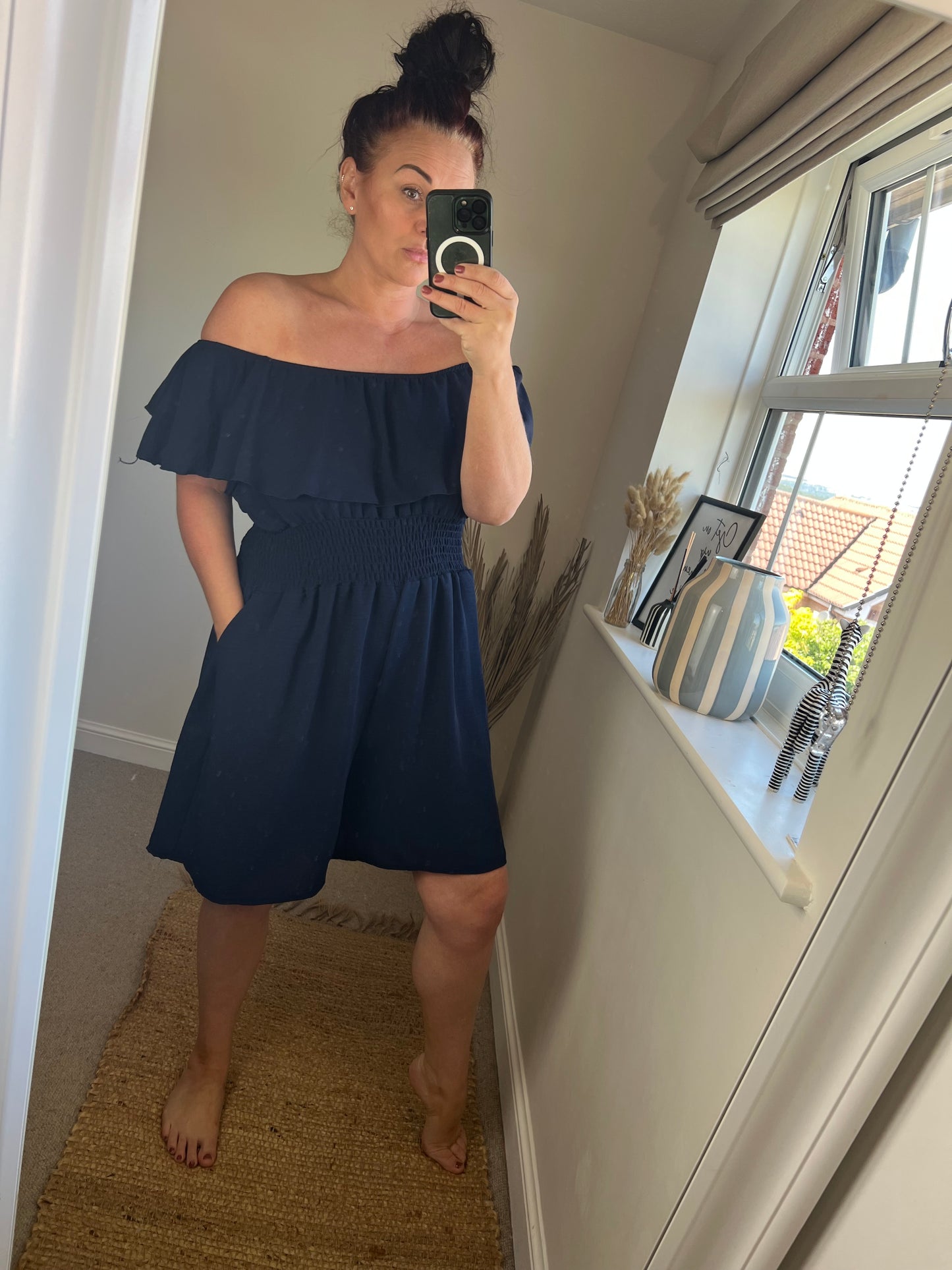 Shirred Waist Playsuit - Navy