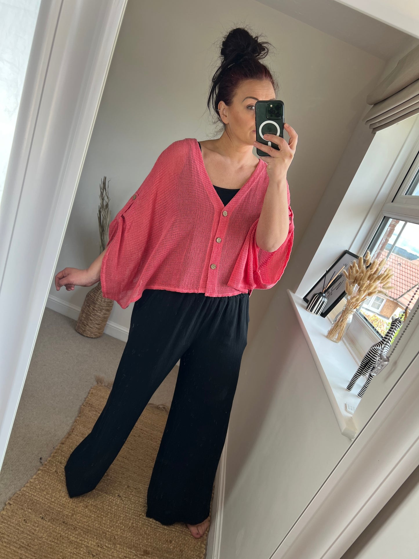 Waffle Button Top - Rose