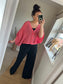 Waffle Button Top - Rose