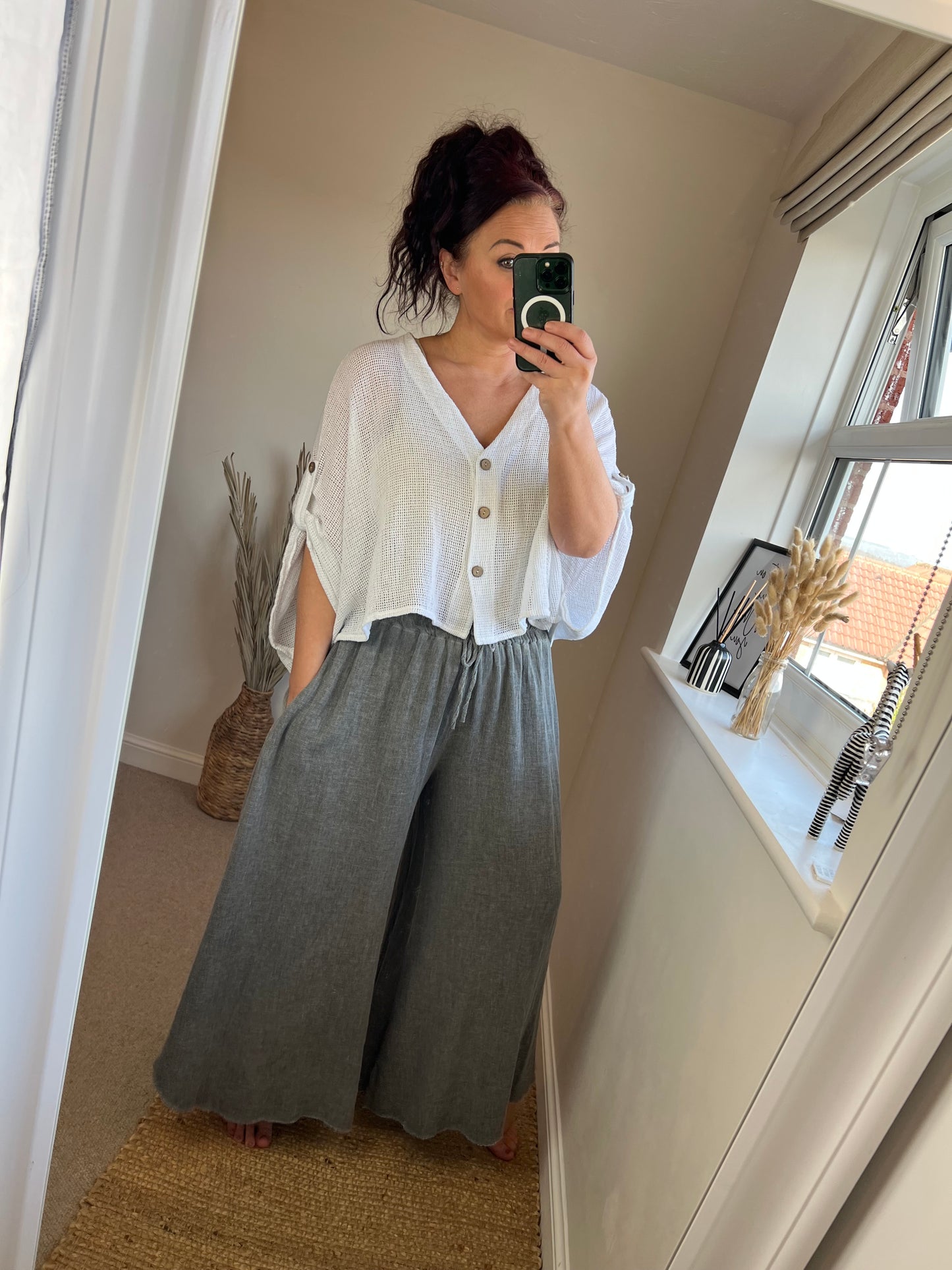 Linen Floaty Trousers - Grey