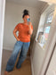 Fine Knit Slash Neck Top - Rust
