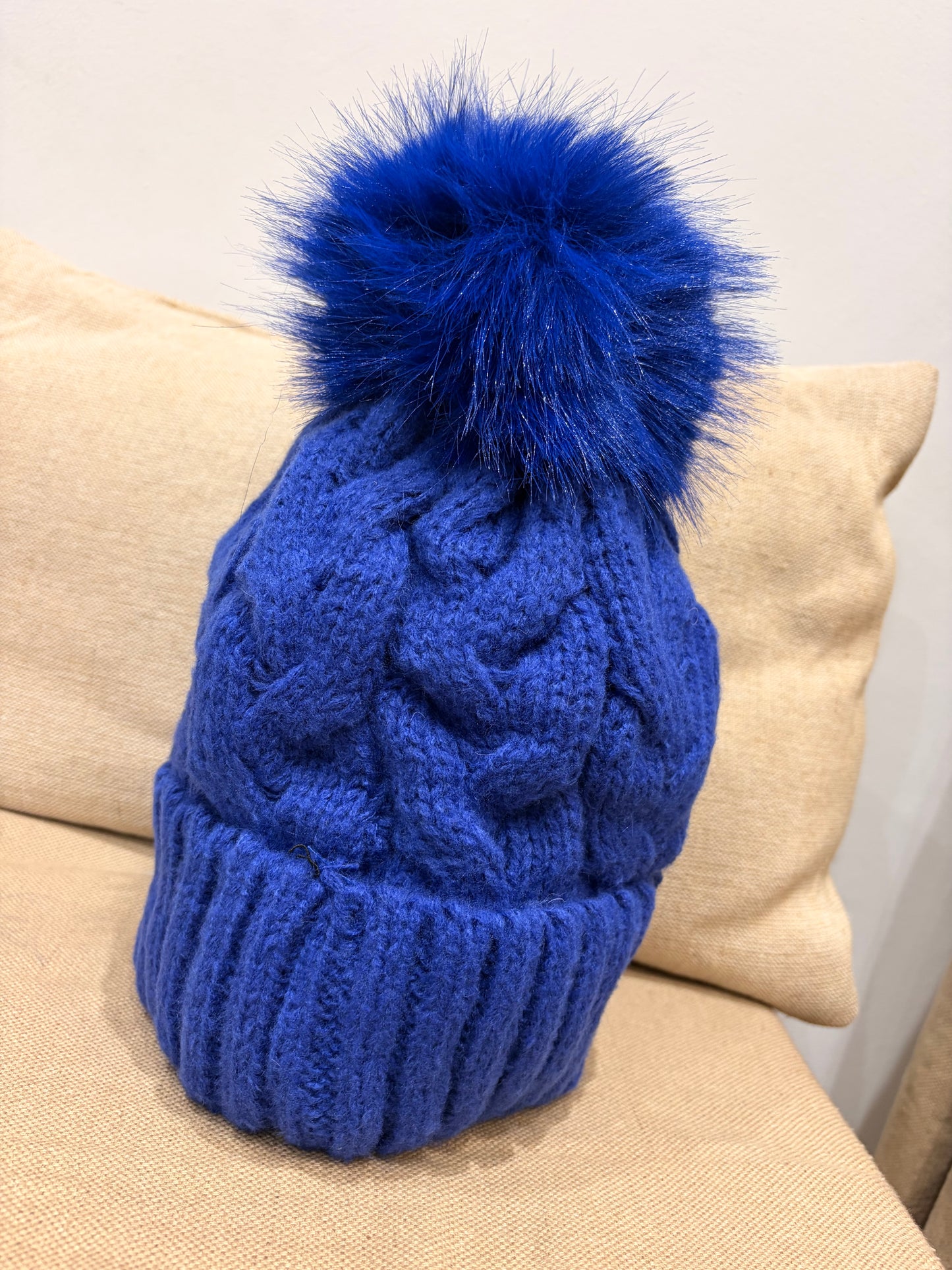 Fleece Lined Pom Pom Hat - Cobalt