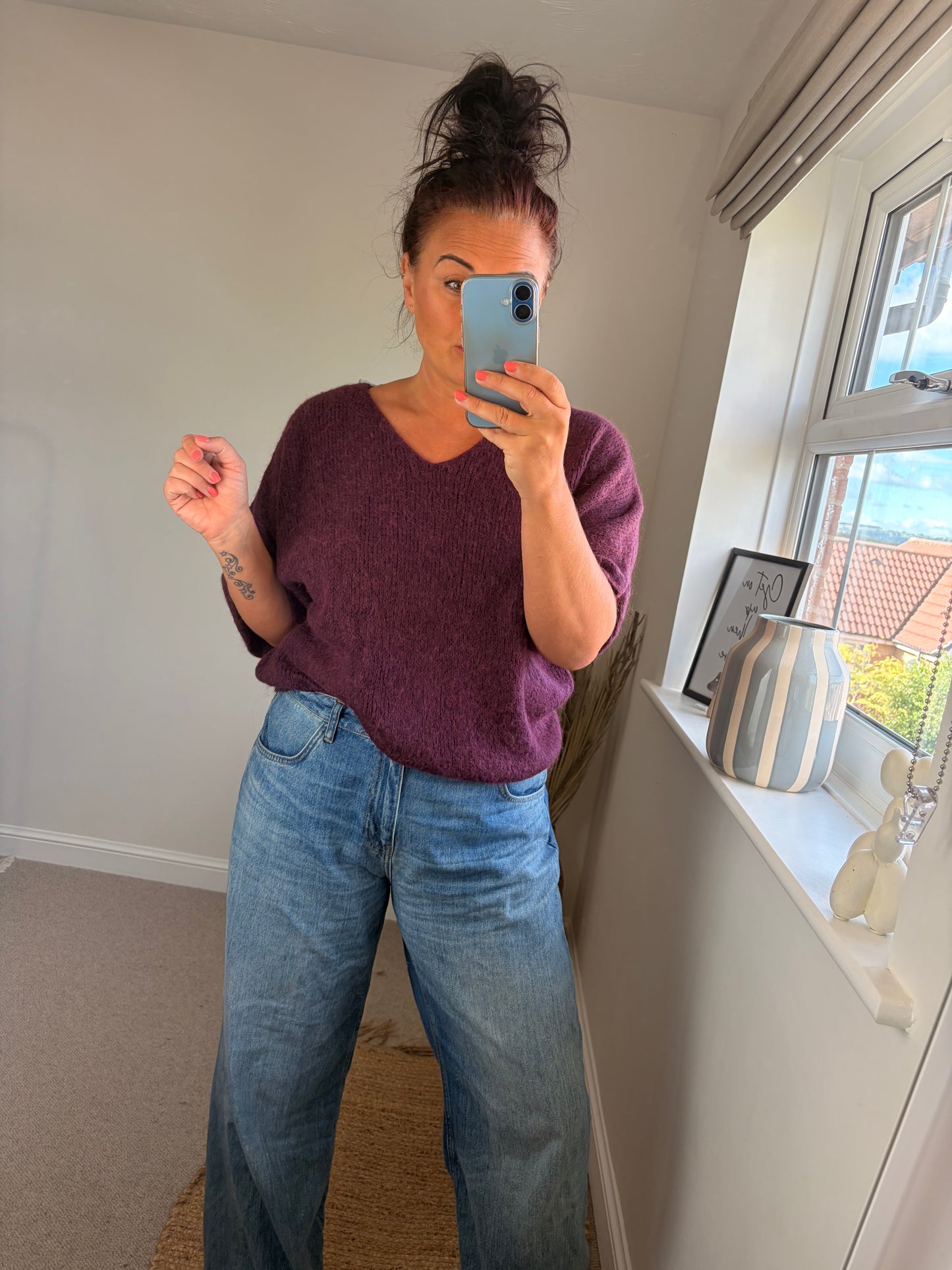 V Neck Jumper - Plum