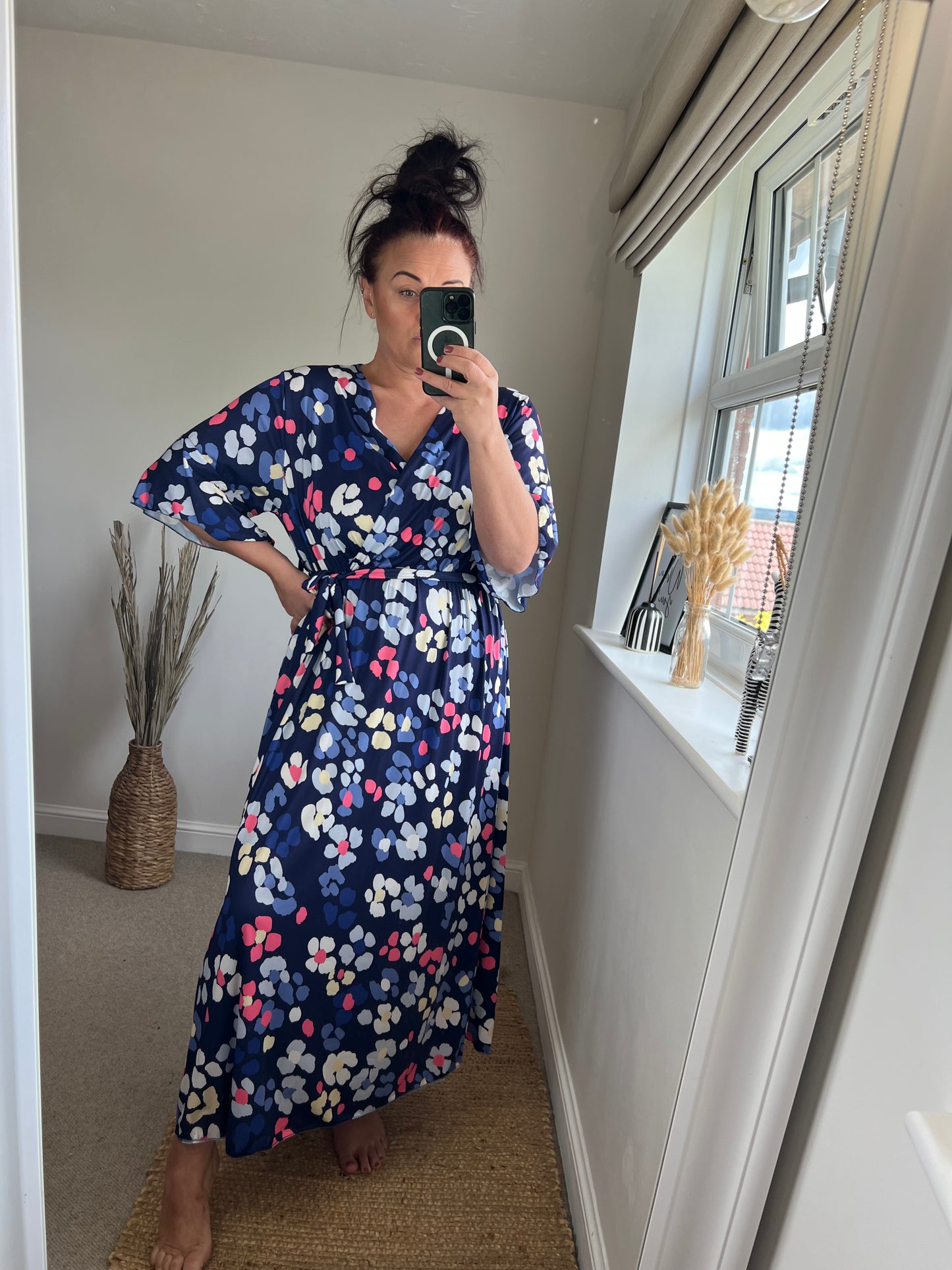 Belted Leopard Dress - Navy