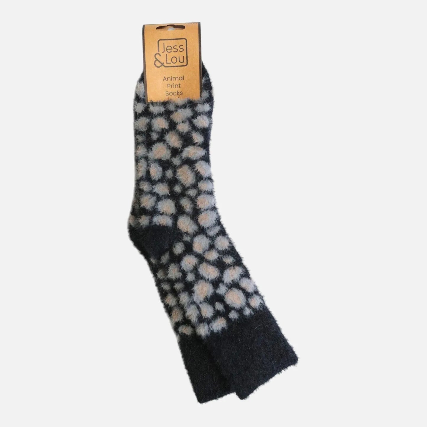 Jess & Lou Fluffy Animal Print Socks - Black