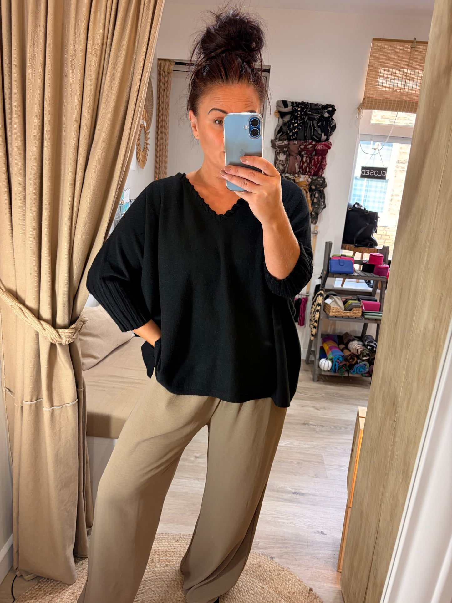 V Neck Stitch Jumper - Black