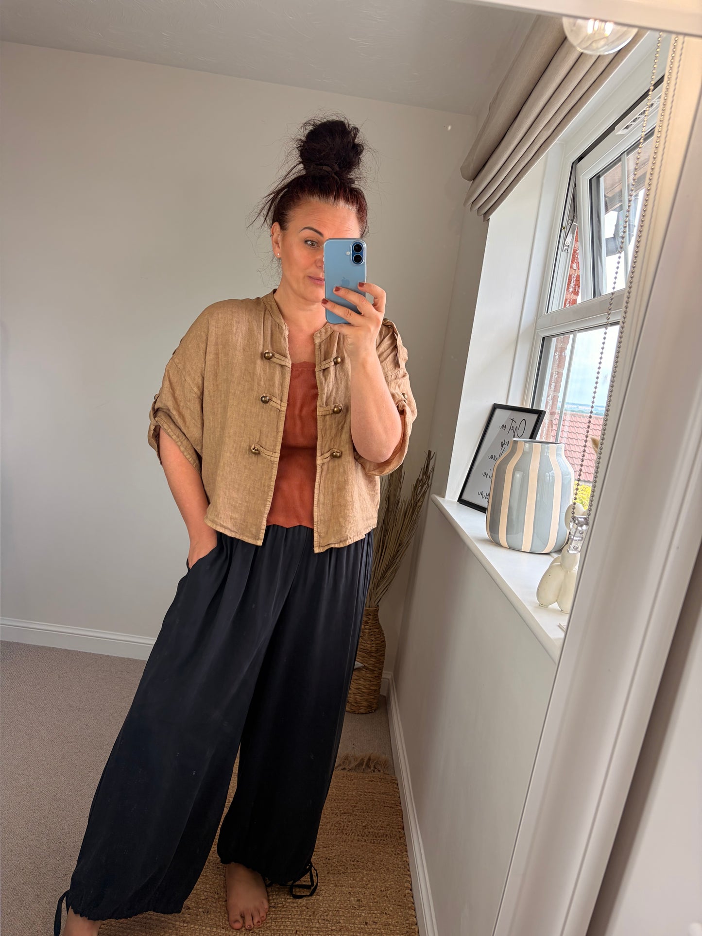 Linen Military Jacket - Camel