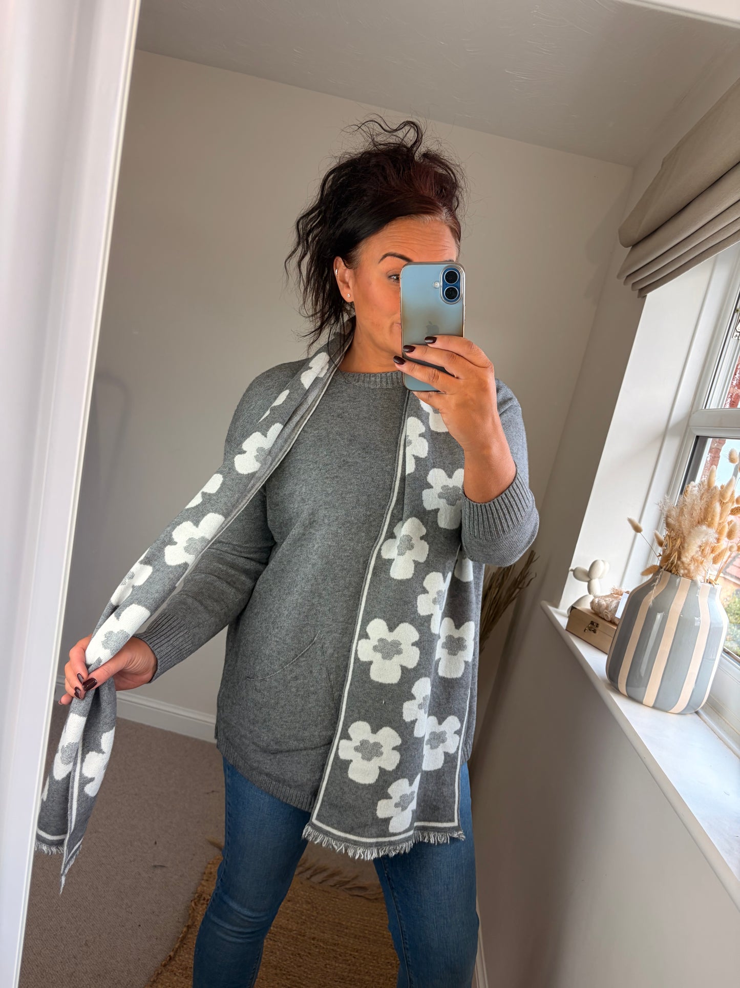 Jumper with Scarf - Grey