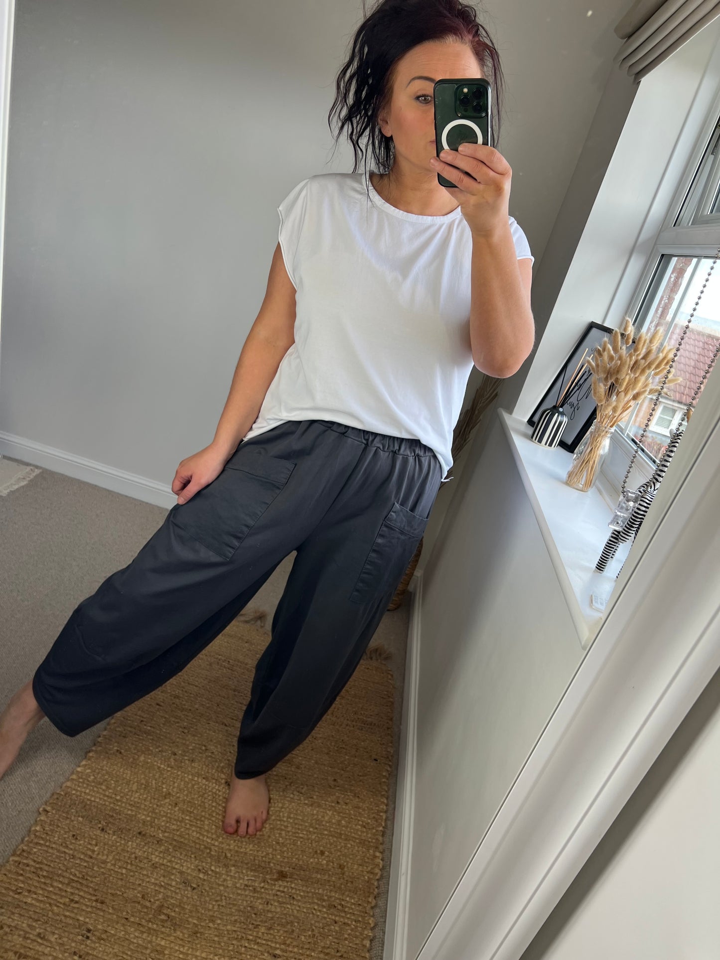 Jersey Barrel Leg Trousers - Charcoal
