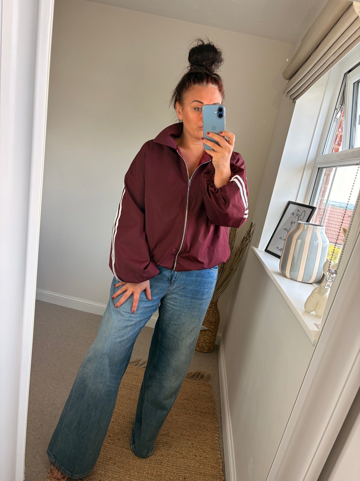 Stripe Bomber Jacket - Wine