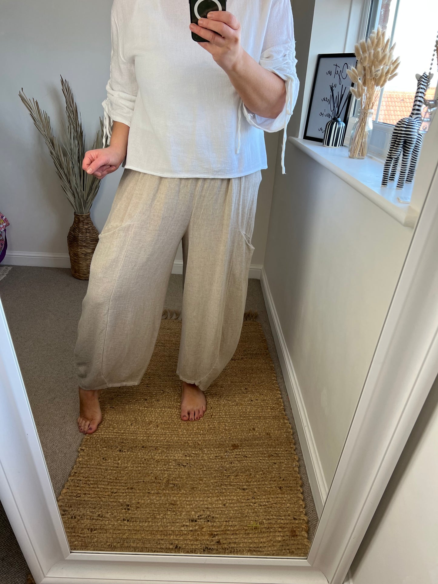Barrel Leg Linen Mix Trouser - Stone