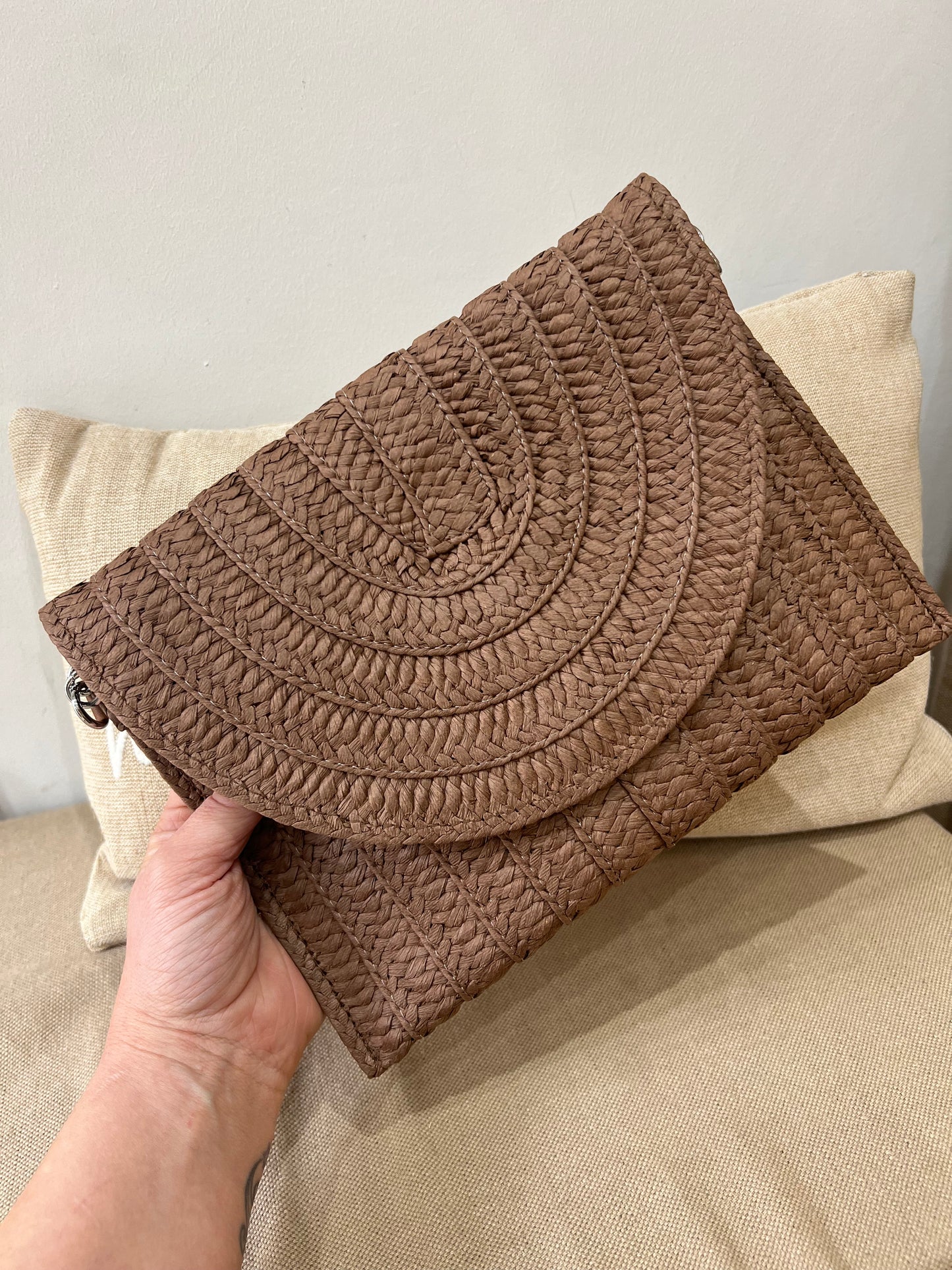 Straw Bag (Clutch/Crossbody) - Brown