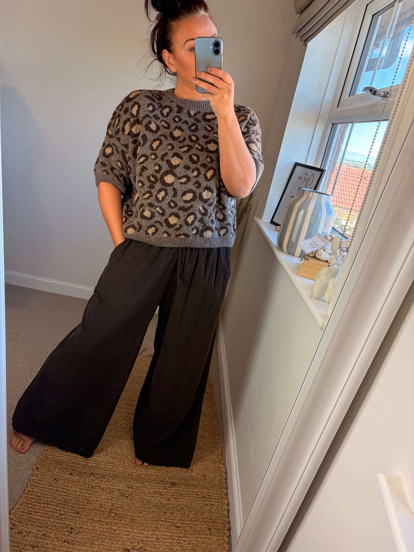 Leopard Short Sleeve Jumper - Brown