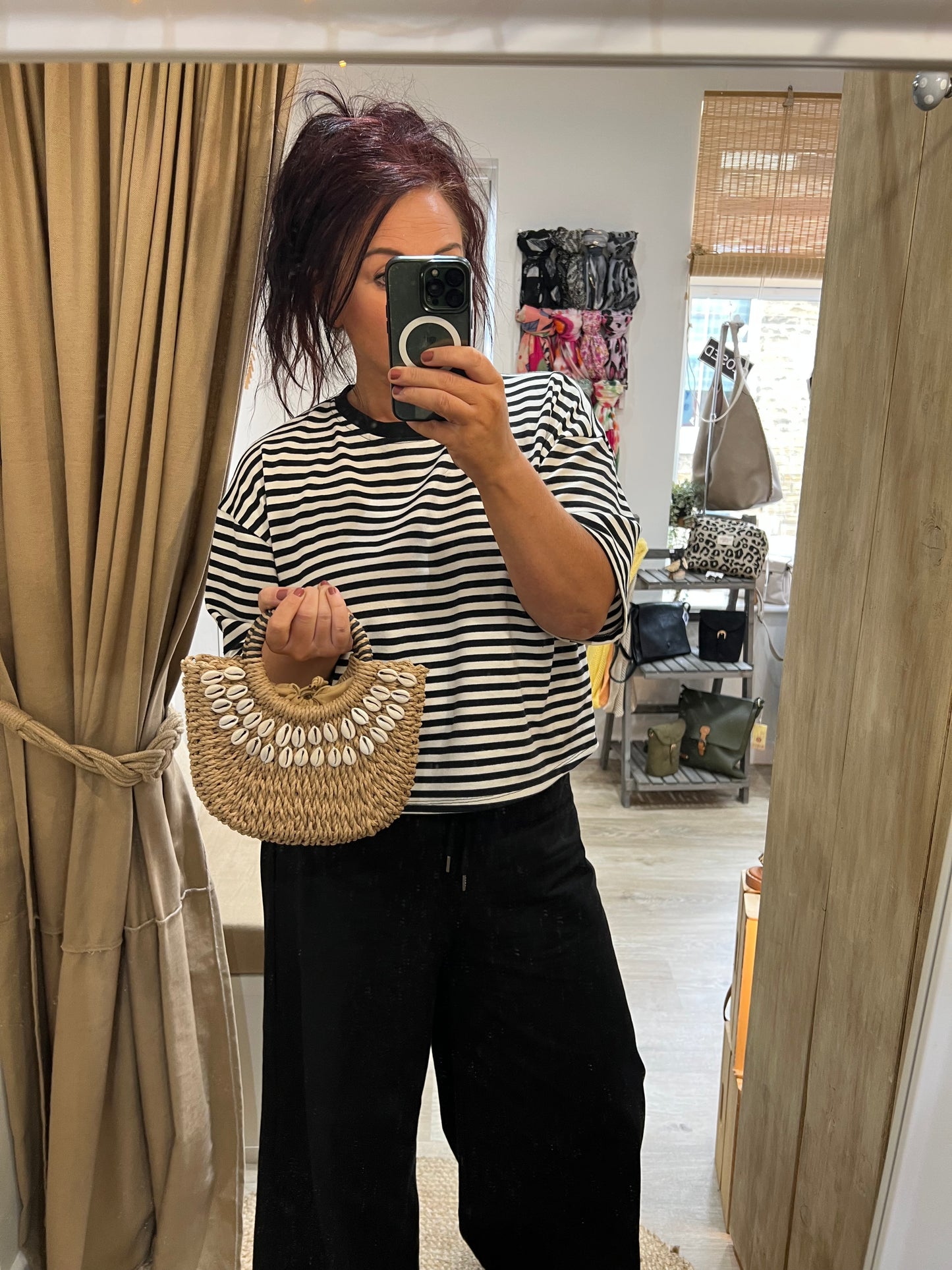 Straw Shell Bag - Camel