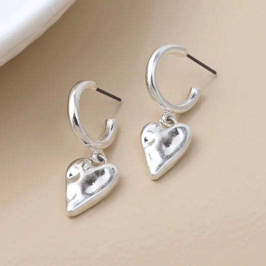 Peace Of Mind - Silver Plated Heart Hoop Earrings