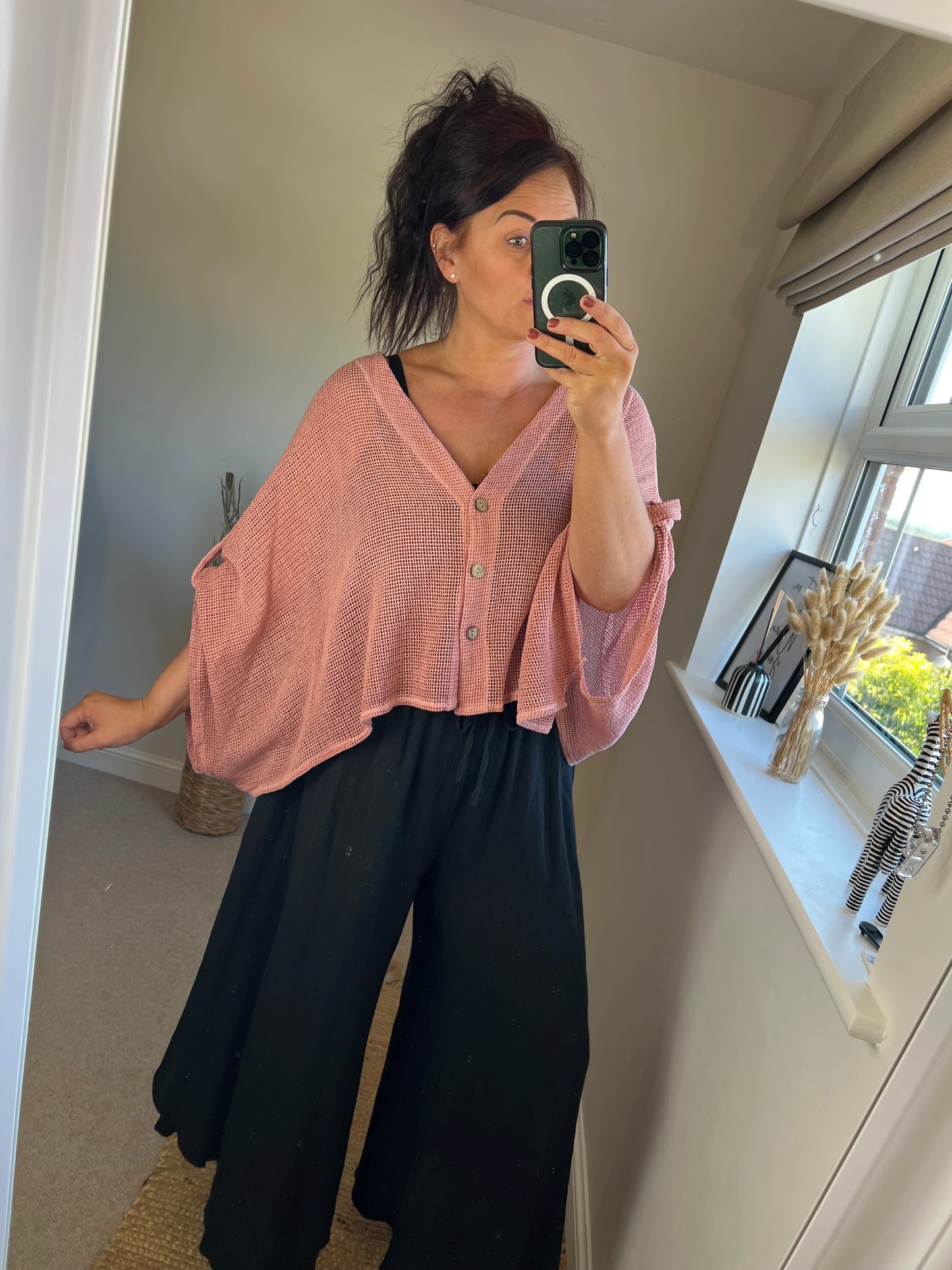 Waffle Button Top - Dusky Pink