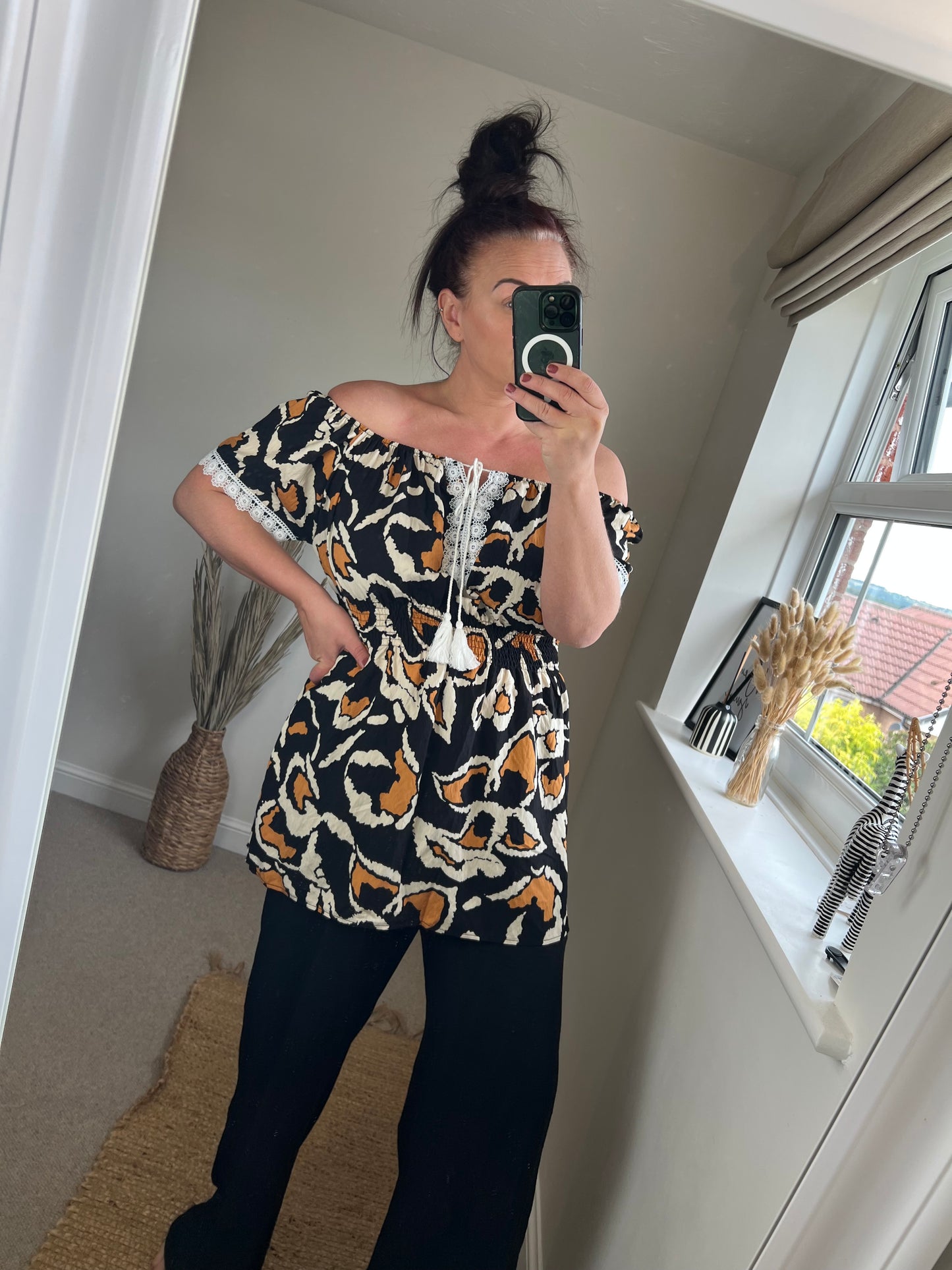 Shirred Waist Top - Black