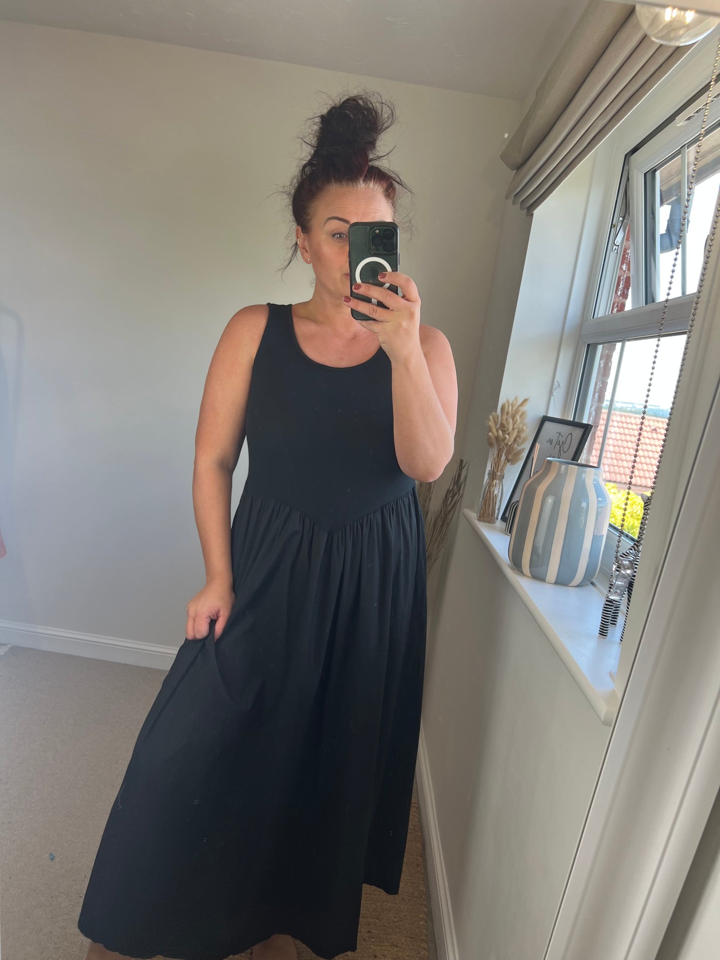 Ribbed Midi Dress - Black