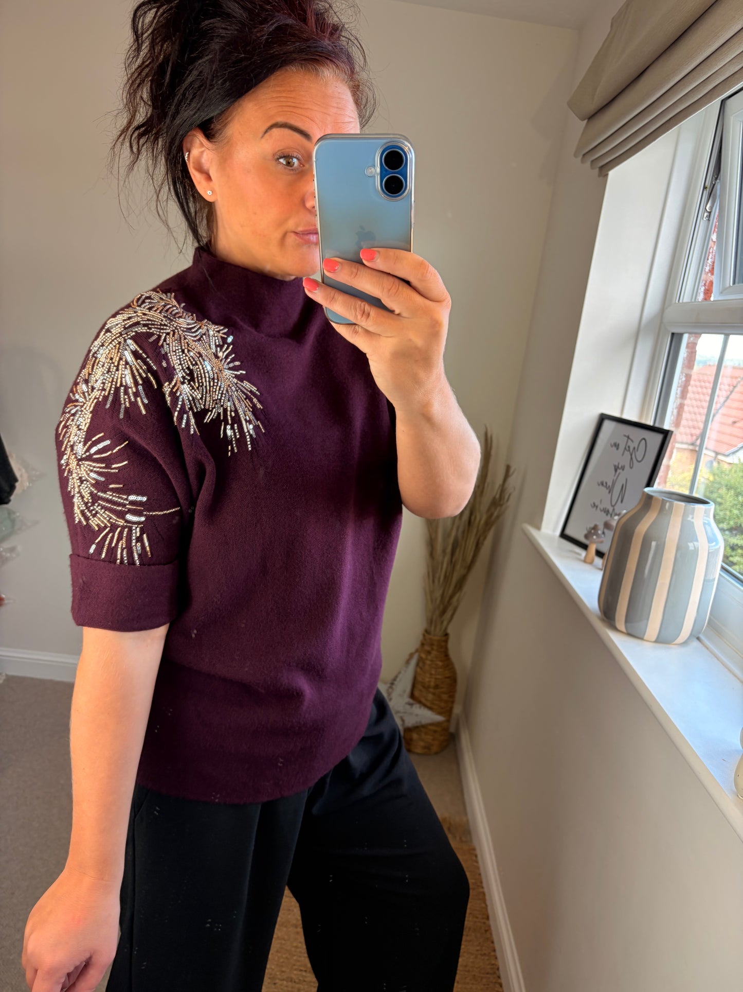 Funnel Neck Firework Jumper - Wine