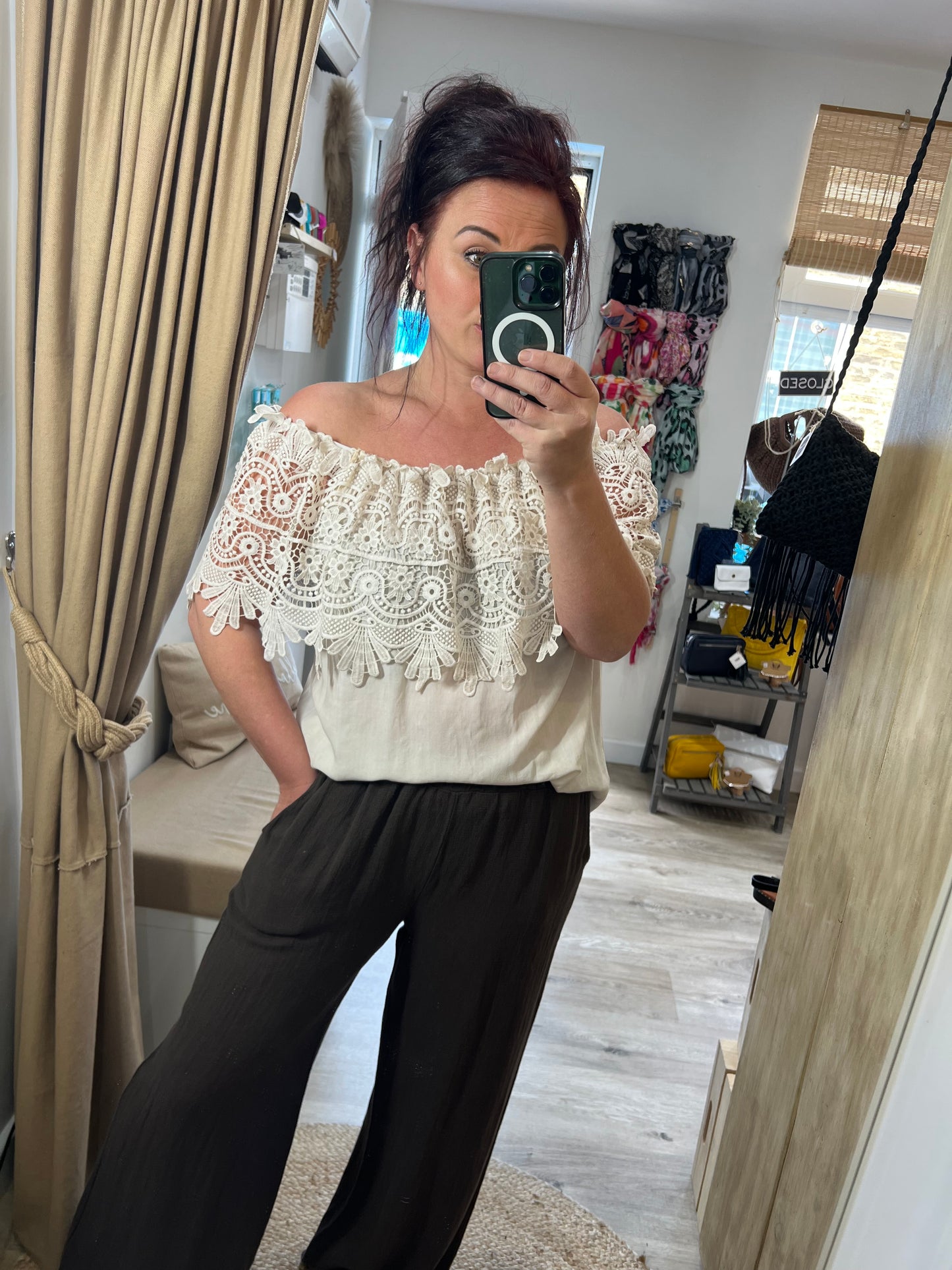 Lace Bardot Top - Cream