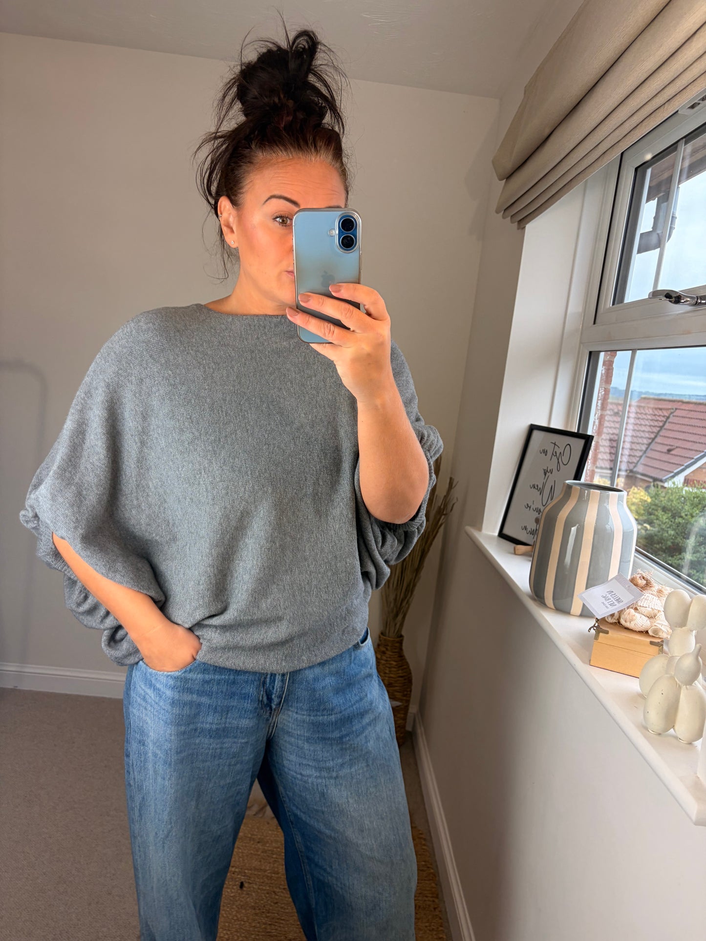 Batwing Fine Knit Jumper - Grey