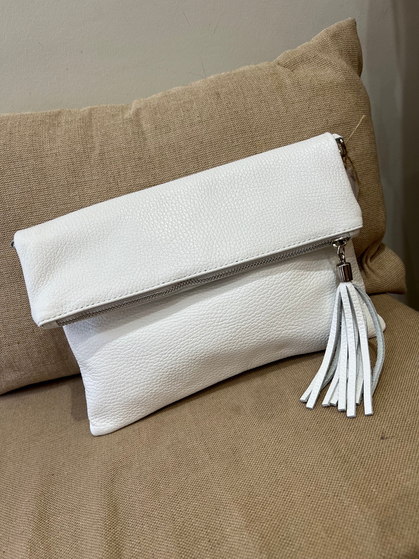 Leather Fold-over Bag - White