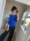 Flower Cold Shoulder Top - Cobalt