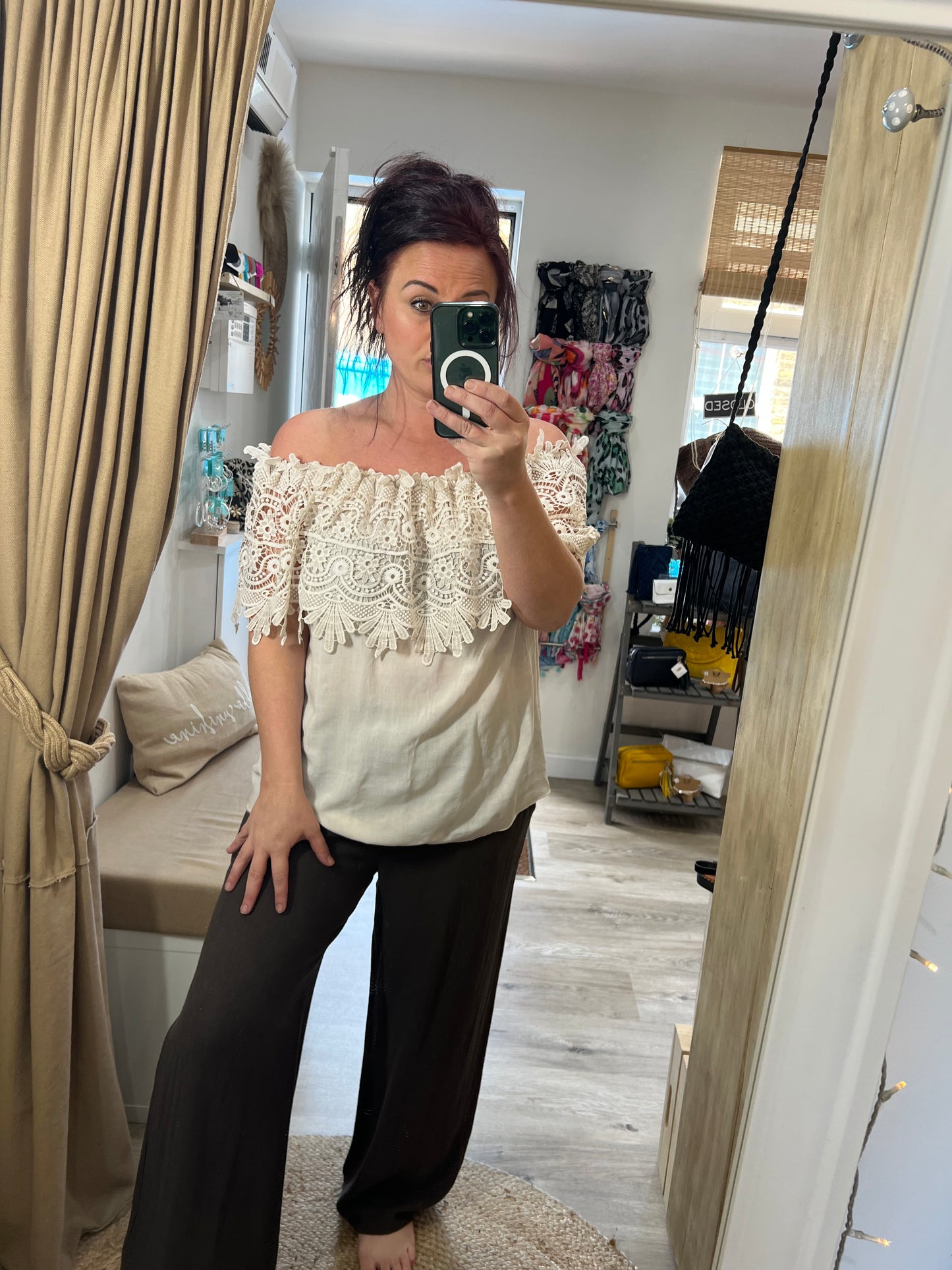 Lace Bardot Top - Cream