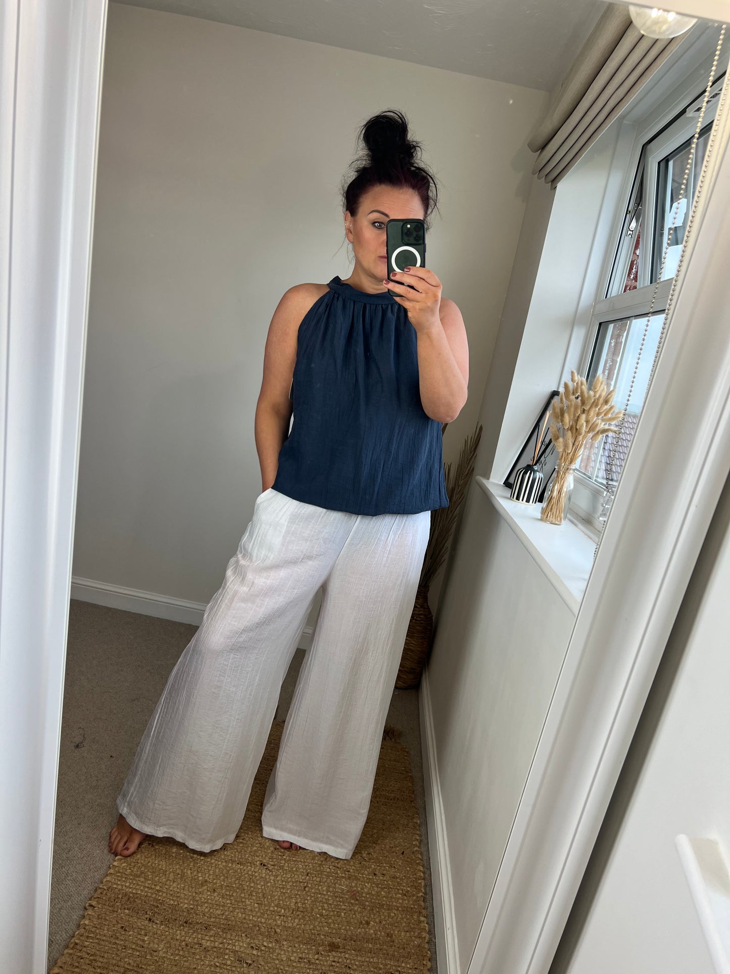 Crinkle Halter Neck Top - Navy