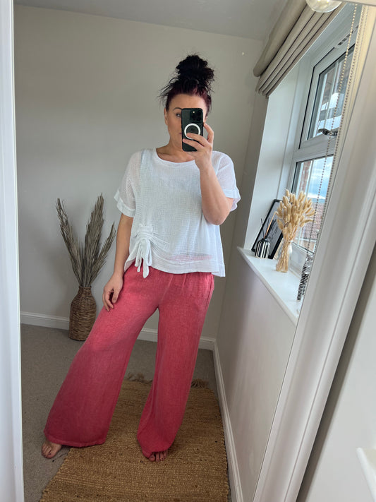 Wide Leg Linen Trousers - Rose