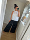 Crinkle Wide Leg Trousers - Black