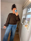Ruched Sleeve Sweatshirt - Chocolate