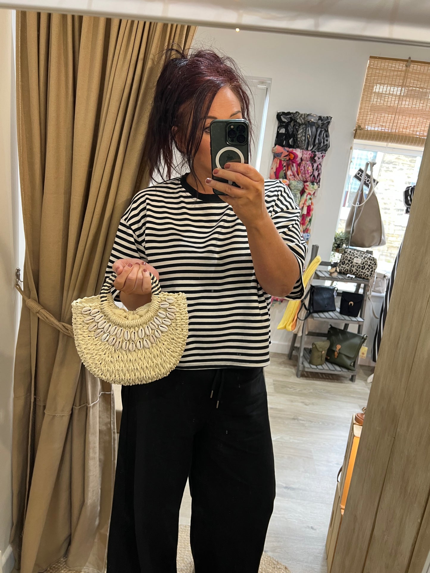 Straw Shell Bag - Cream