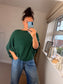 Button Back Batwing Fine Knit Jumper - Green