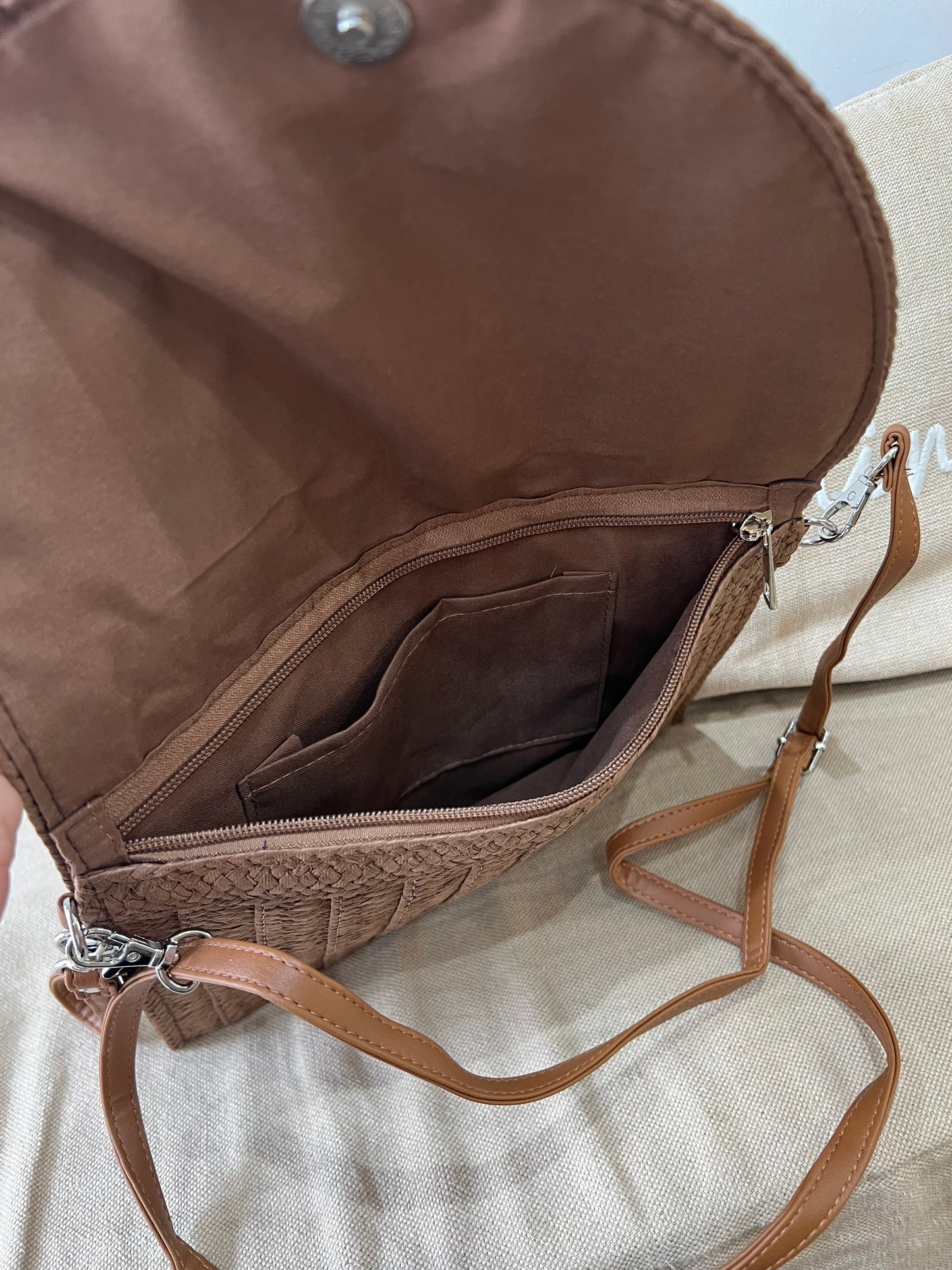 Straw Bag (Clutch/Crossbody) - Brown