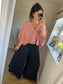 Waffle Button Top - Dusky Pink