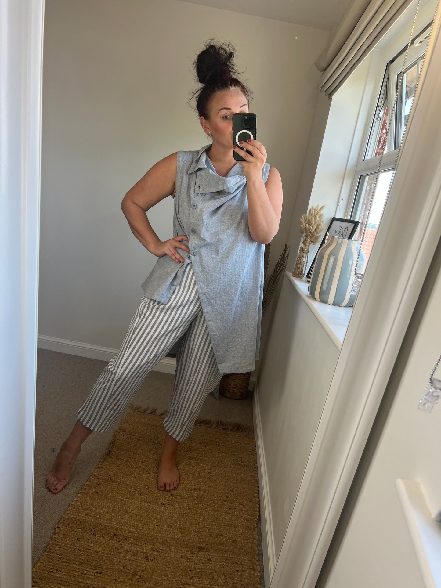 Premium Linen Long Waistcoat - Blue