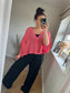 Waffle Button Top - Rose