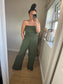 Shirred Strapless Jumpsuit - Khaki