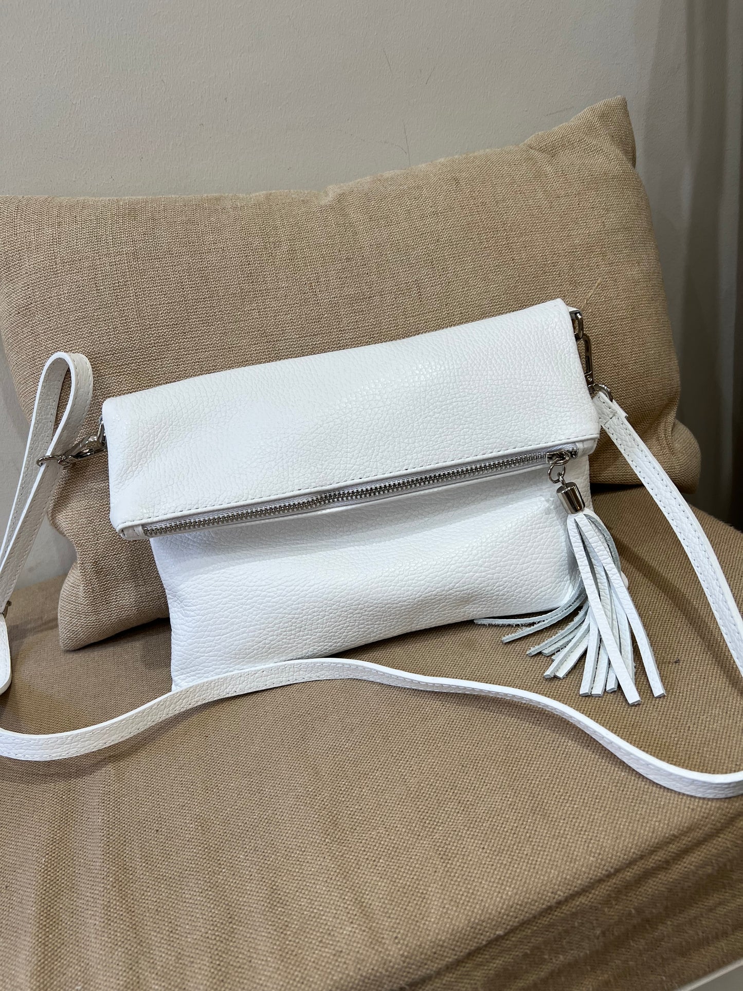 Leather Fold-over Bag - White