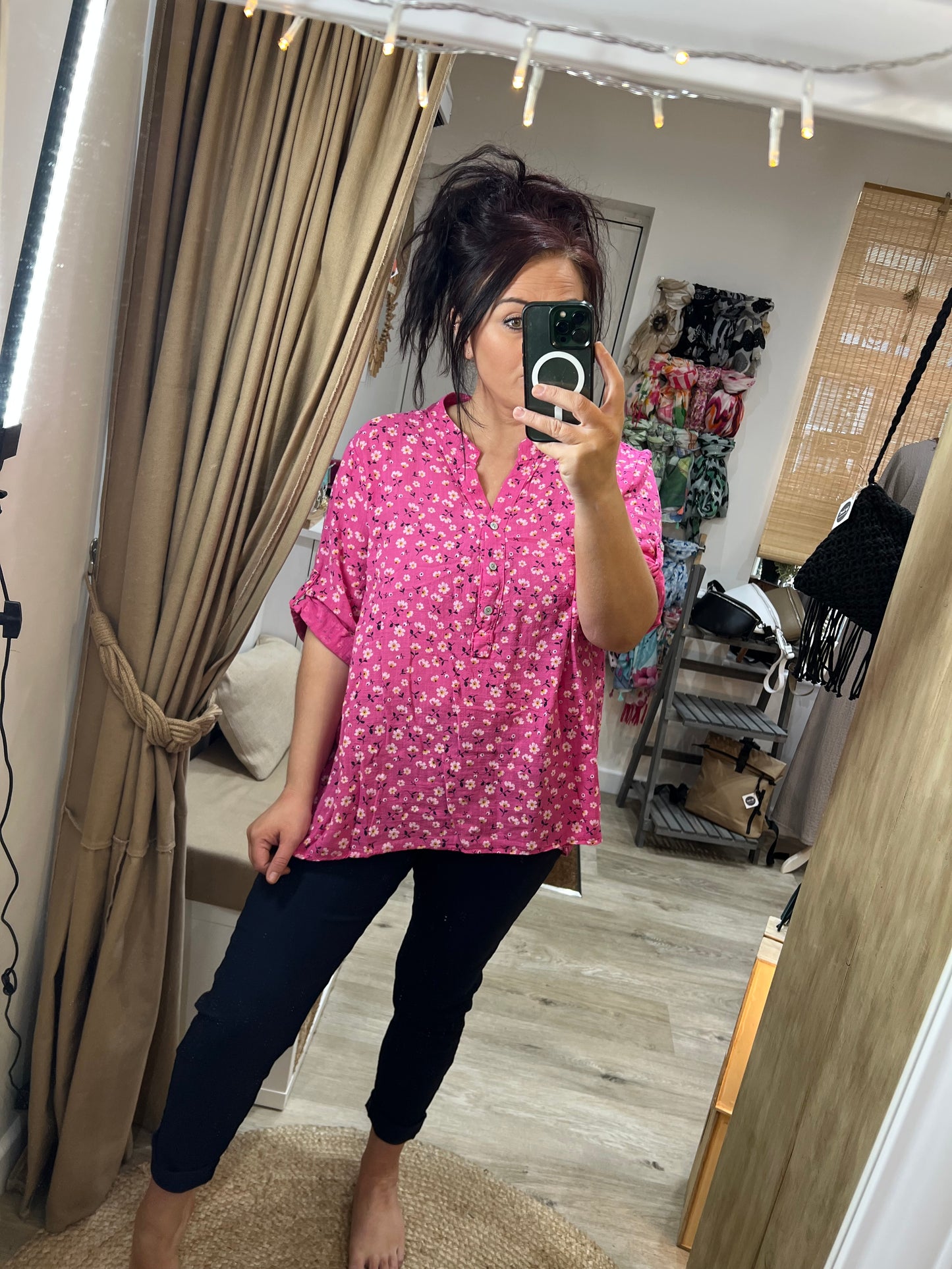 SANDY Cotton Shirt - Ditsy Floral Cerise