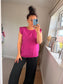 Button Back Frill Sleeve Top - Magenta