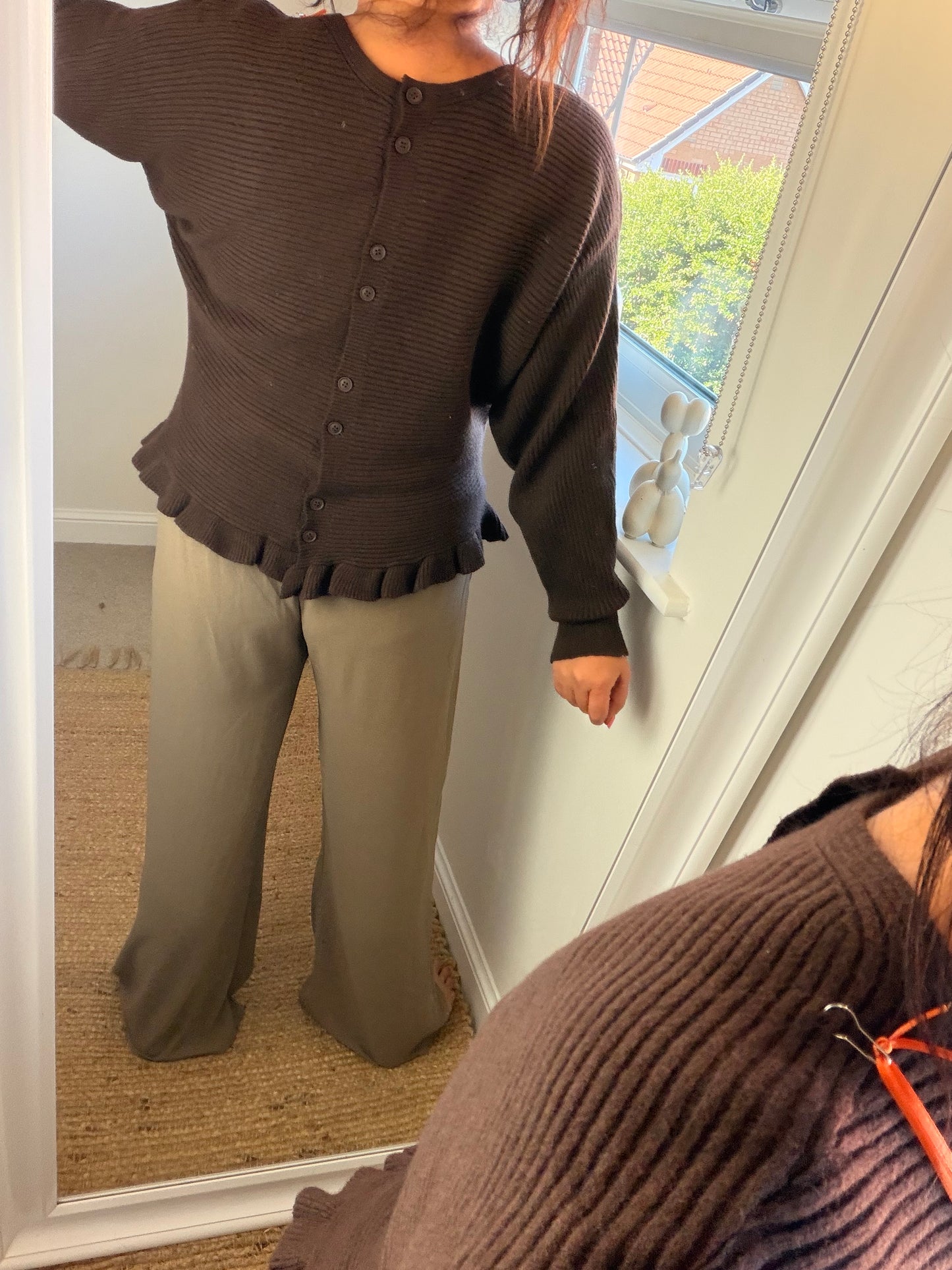 Ribbed Button Jumper/Cardigan - Chocolate